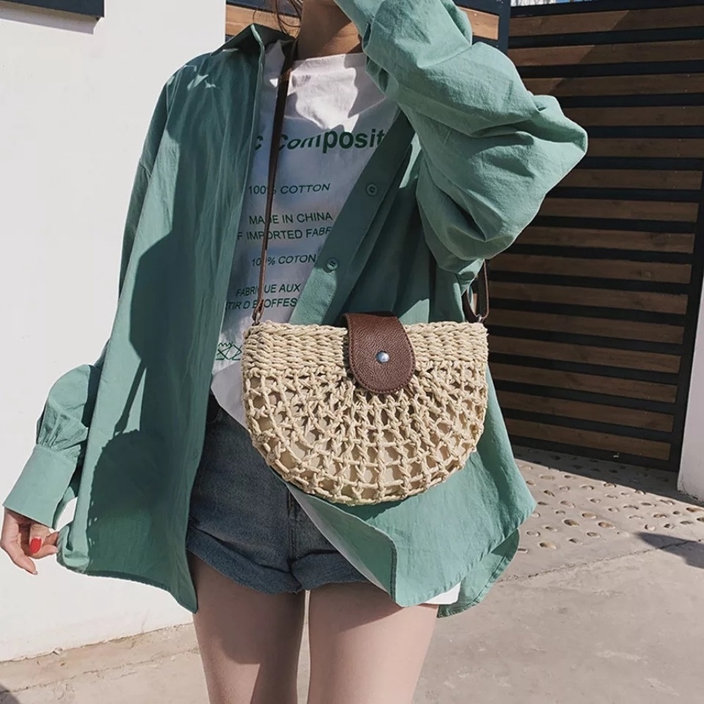 ROME Straw Shoulder Crossbody Weaving Bag Beach - Picture 2 of 8
